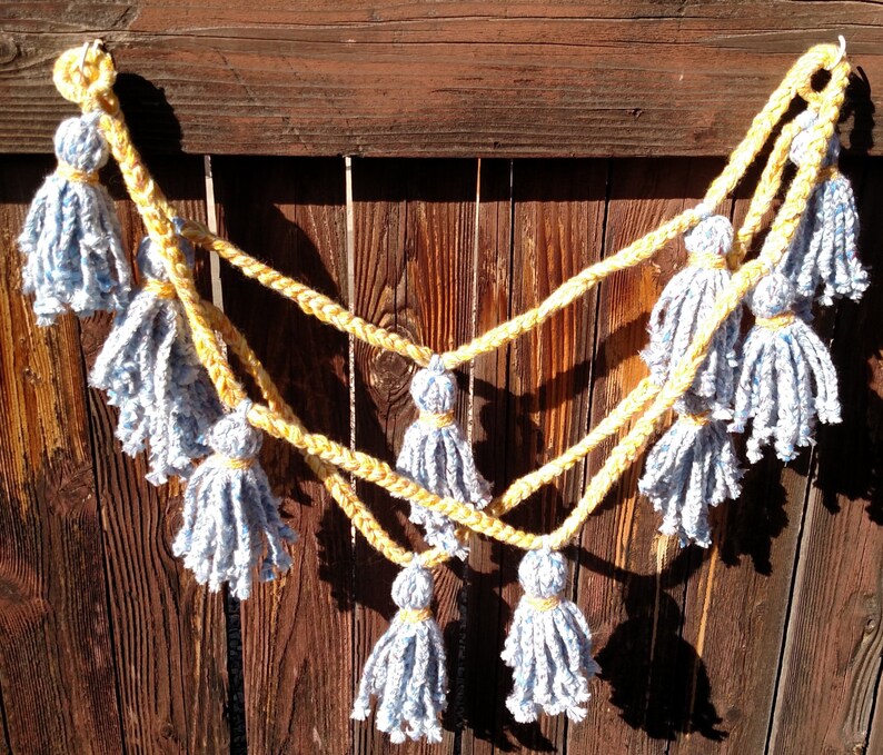 Hand Braided Yarn Tassel Garland in Denim Blue and Yellow Etsy