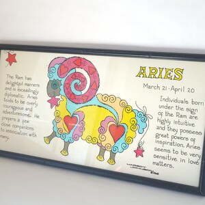 Vintage 1968 Framed Margot Johnson Aries Zodiac Print Vintage Zodiac Art / Aries Art / Sixties Zodiac image 3