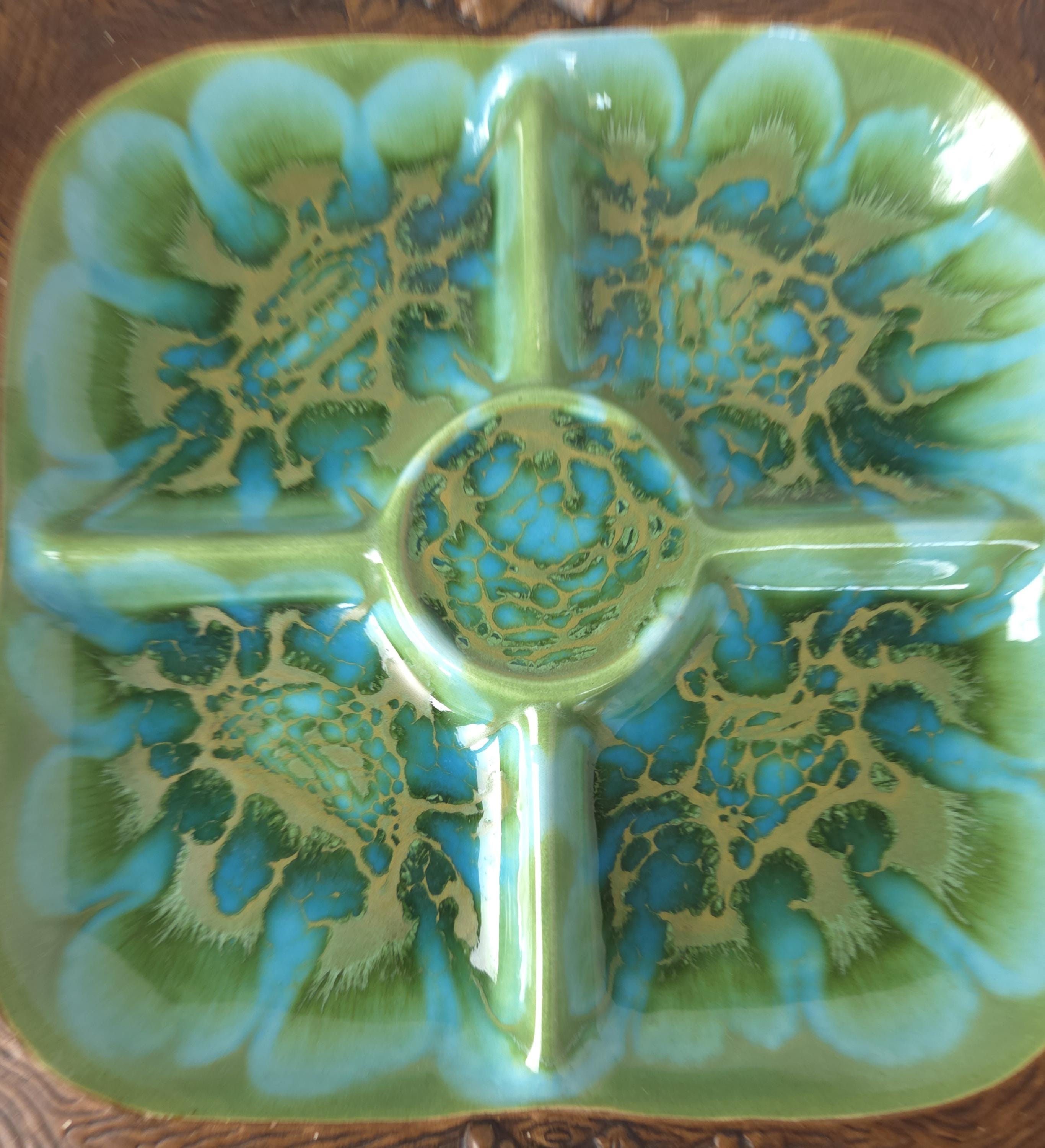 1960's Treasure Craft 4 Section Tray in Turquoise and Green