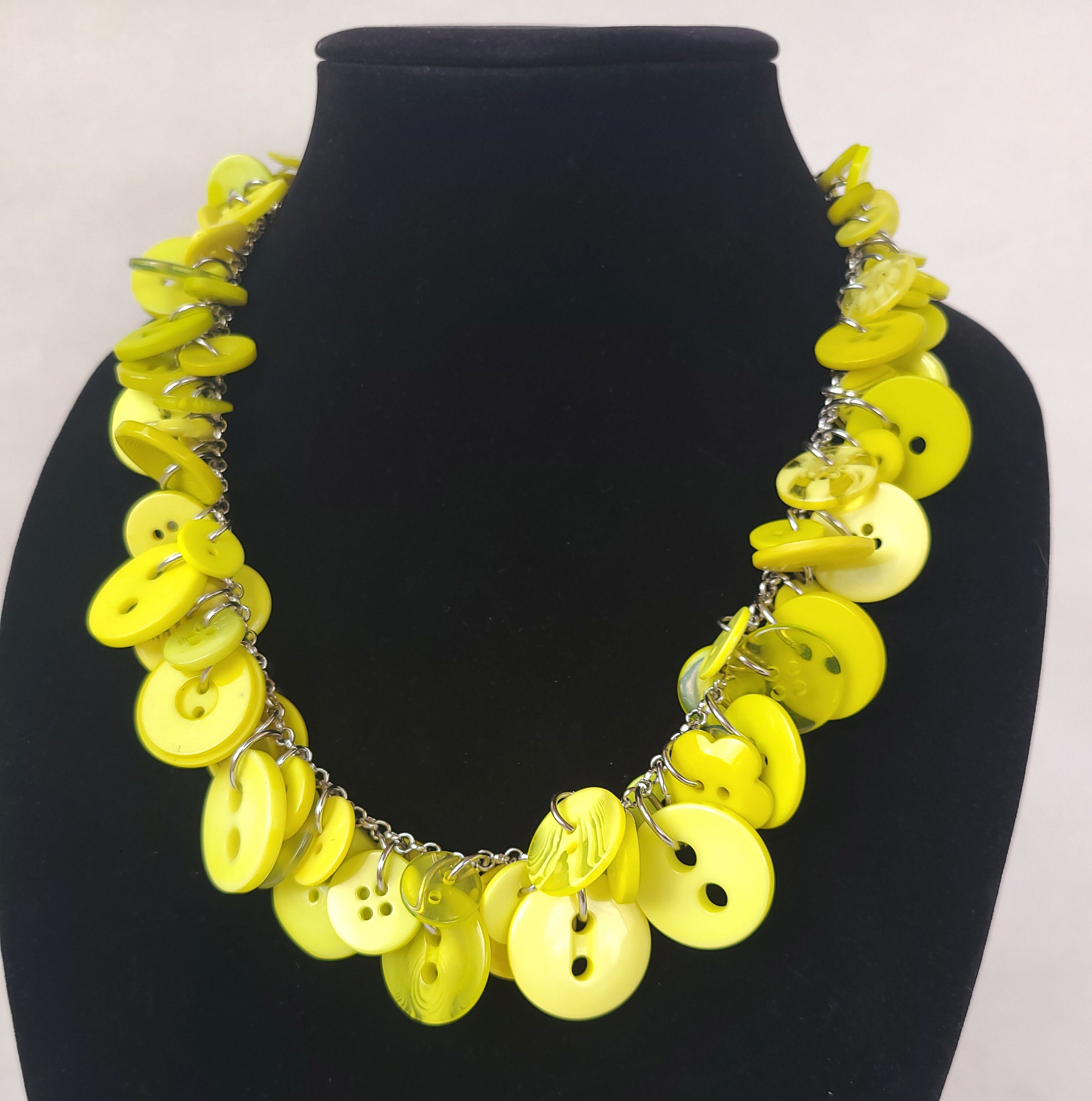 Upcycled Vintage Chartreuse Button Necklace: Chunky Statement Jewelry ...