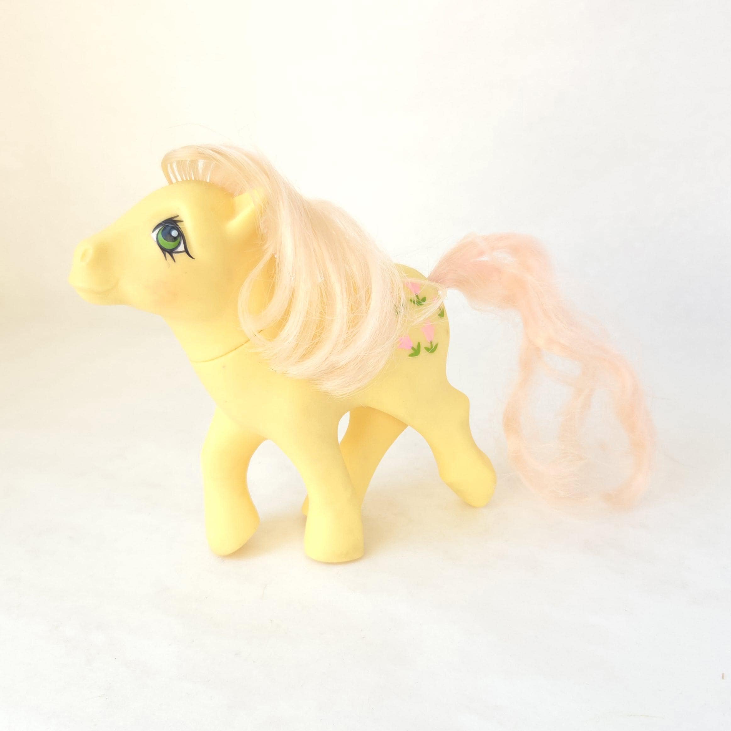 1984 Posey My Little Pony - Generation 1 - Yellow With Pink Tulips