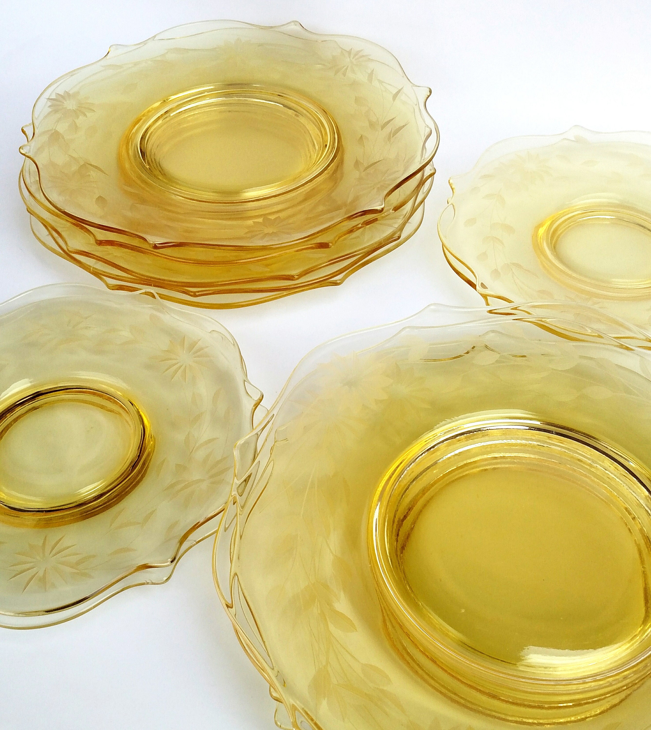 Vintage 1930's Yellow Lancaster Jubilee Depression Glass Plates Four