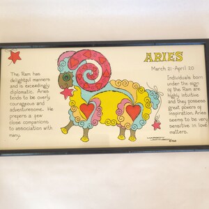 Vintage 1968 Framed Margot Johnson Aries Zodiac Print Vintage Zodiac Art / Aries Art / Sixties Zodiac image 5