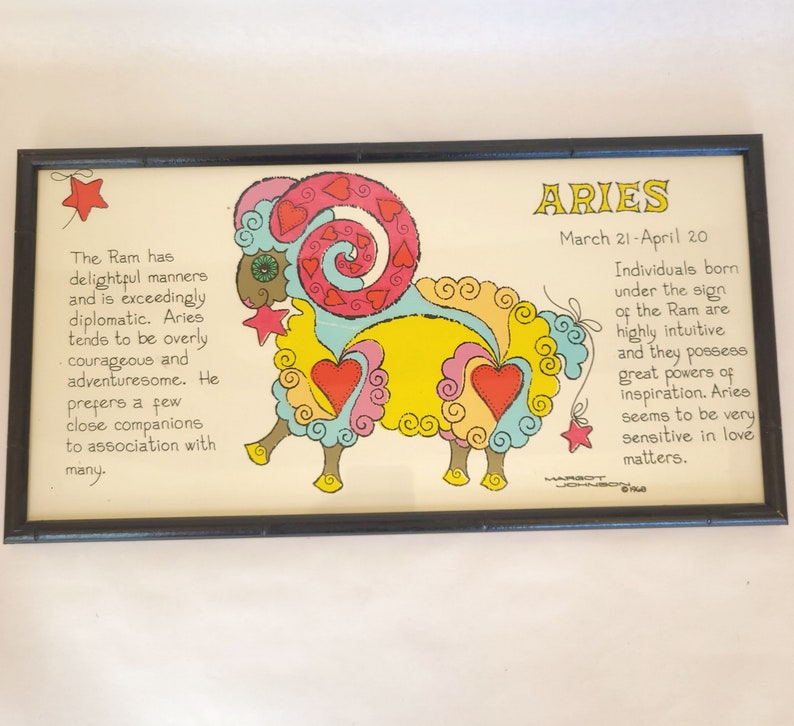 Vintage 1968 Framed Margot Johnson Aries Zodiac Print Vintage Zodiac Art / Aries Art / Sixties Zodiac image 5