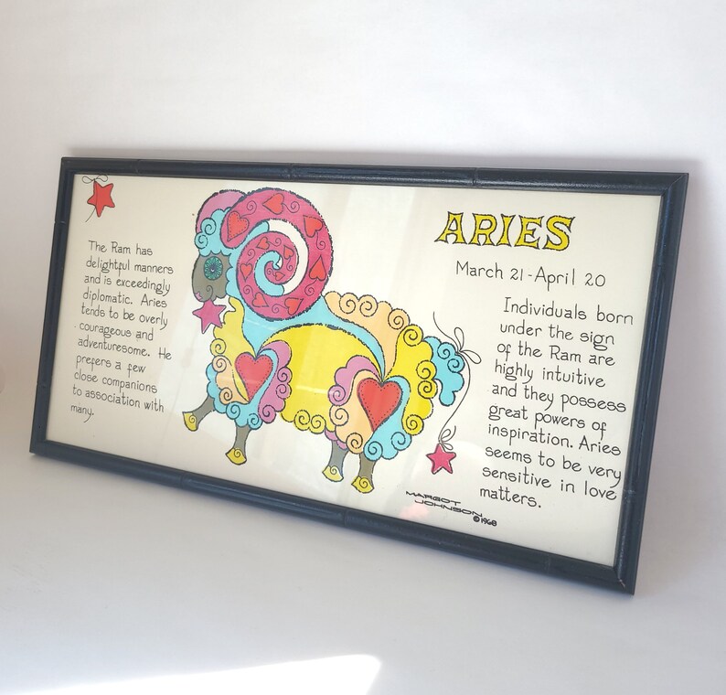 Vintage 1968 Framed Margot Johnson Aries Zodiac Print Vintage Zodiac Art / Aries Art / Sixties Zodiac image 4