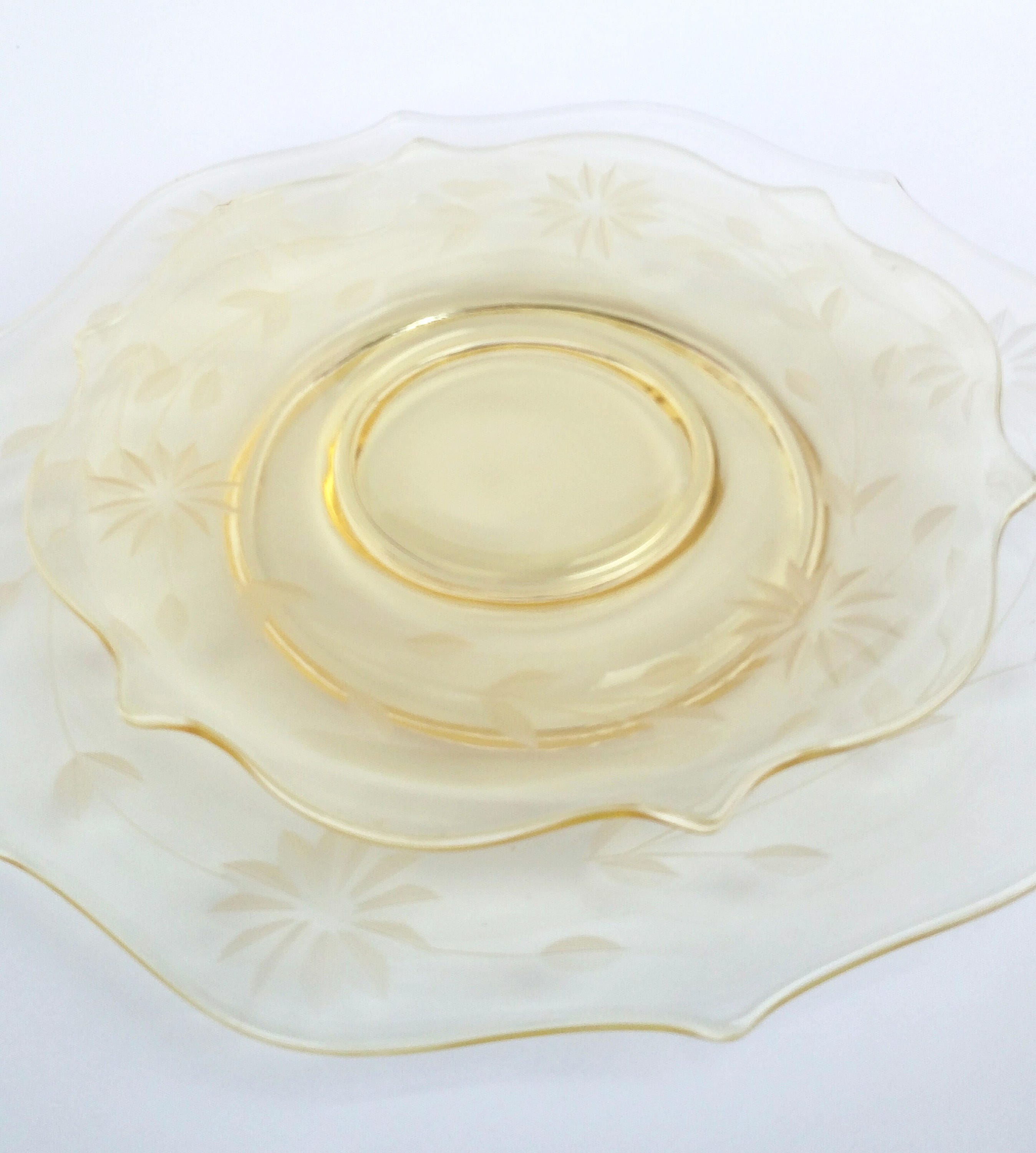 Vintage 1930's Yellow Lancaster Jubilee Depression Glass Plates Four