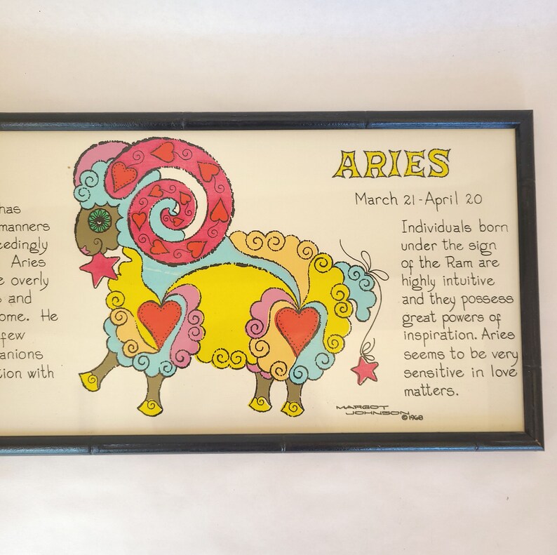 Vintage 1968 Framed Margot Johnson Aries Zodiac Print Vintage Zodiac Art / Aries Art / Sixties Zodiac image 6