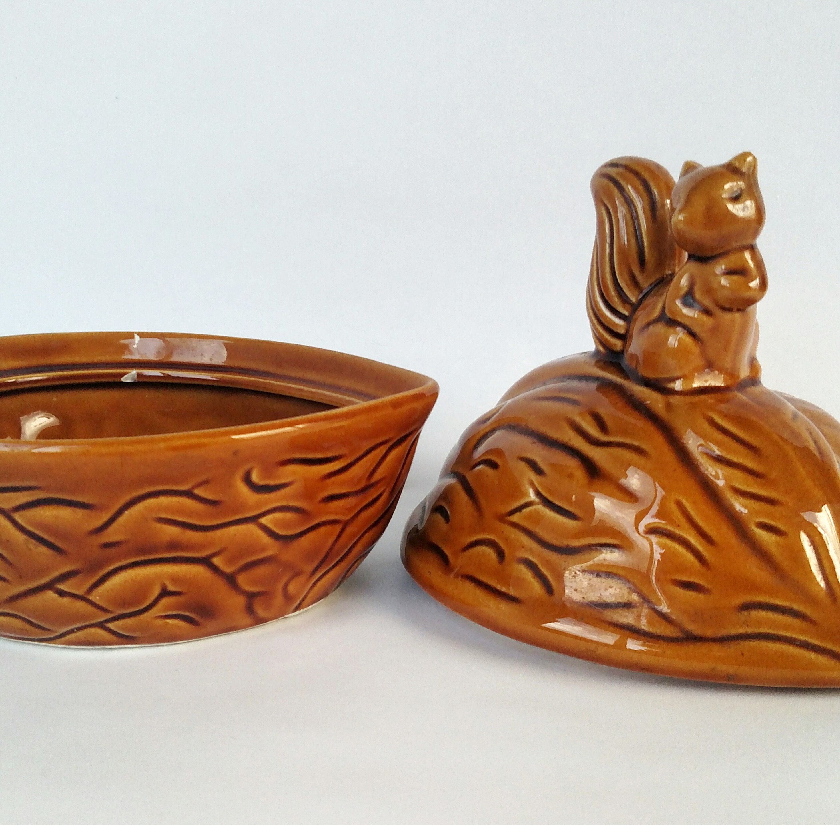 Vintage Squirrel and Nut Covered Candy Dish