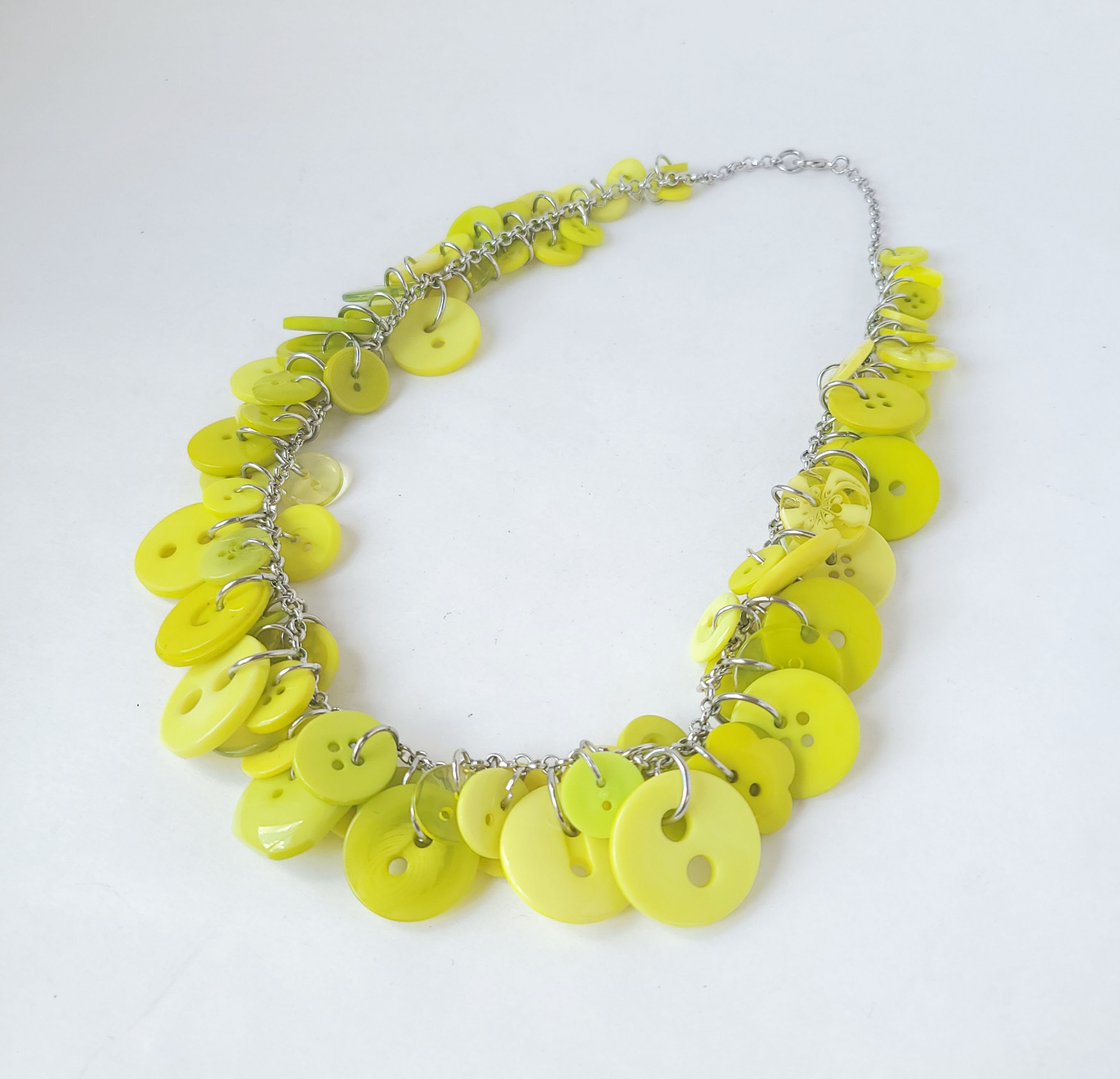 Upcycled Vintage Chartreuse Button Necklace: Chunky Statement Jewelry ...