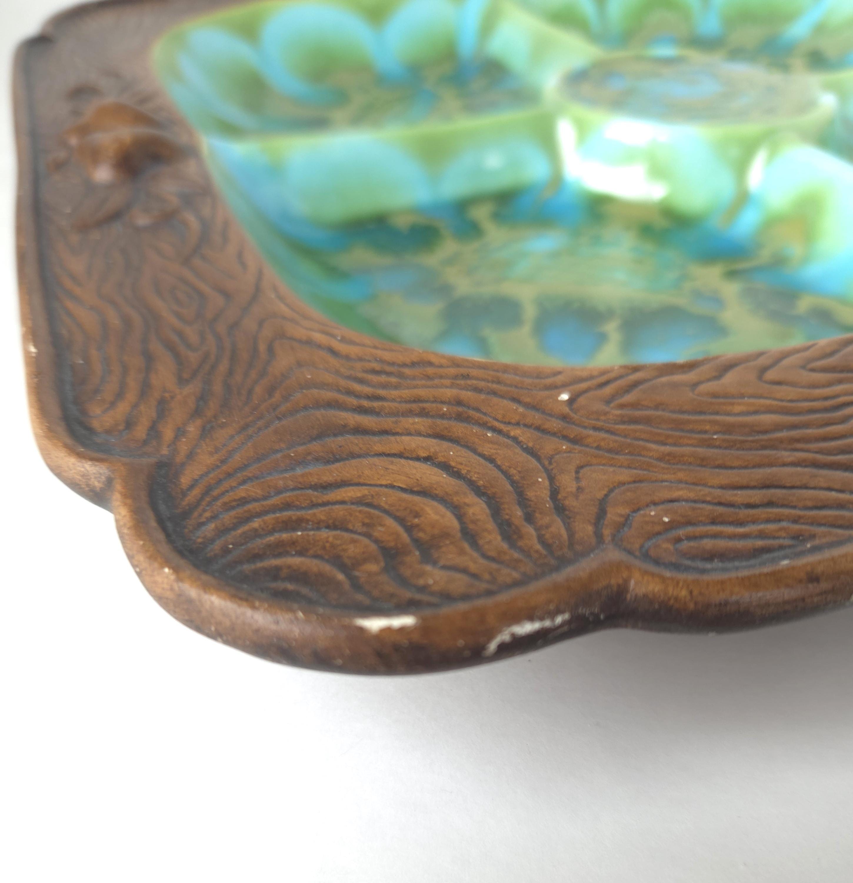 1960's Treasure Craft 4 Section Tray in Turquoise and Green