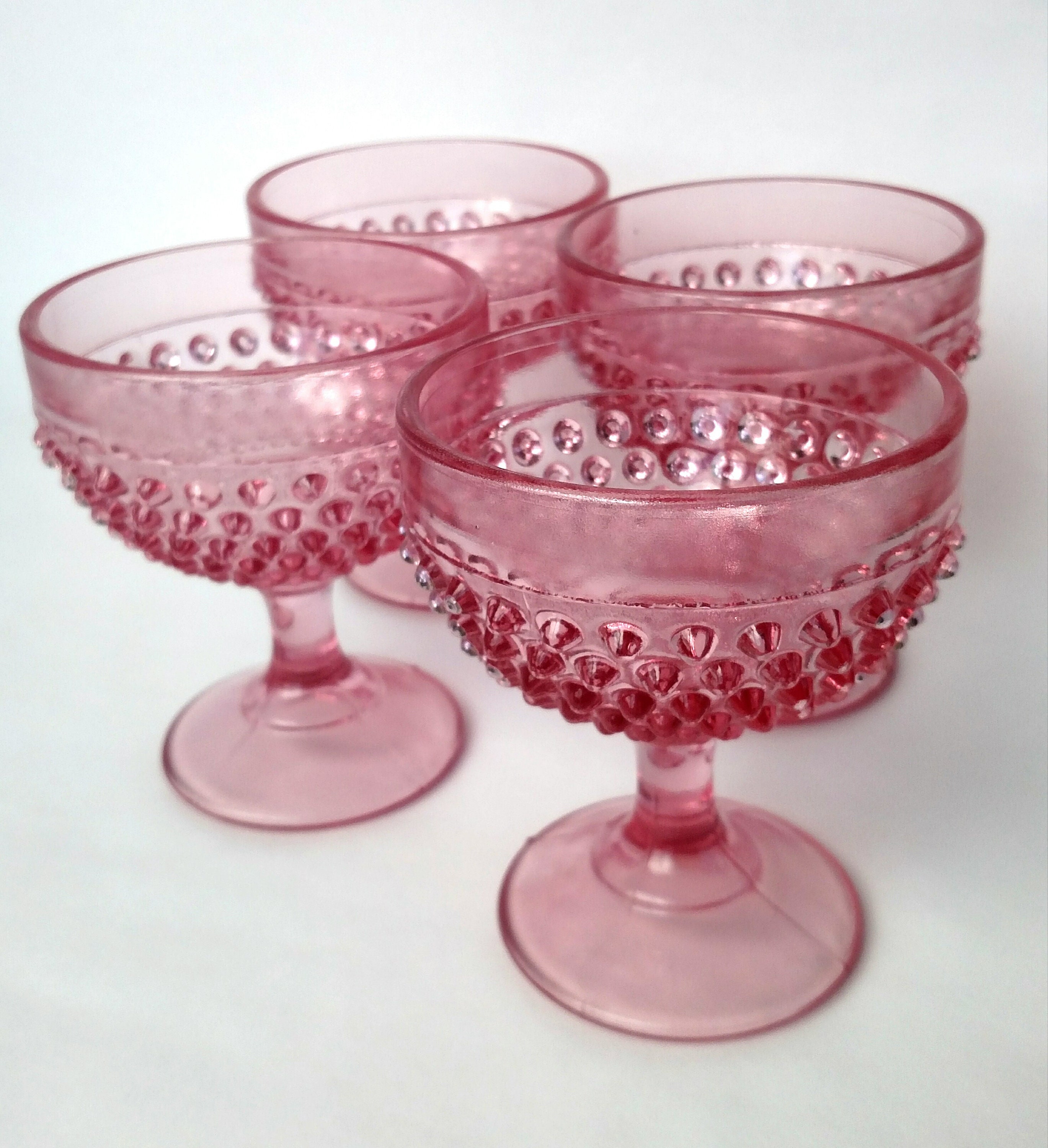 Set of 4 Vintage Pink Hobnail Sherbet / Champagne glasses by LE Smith