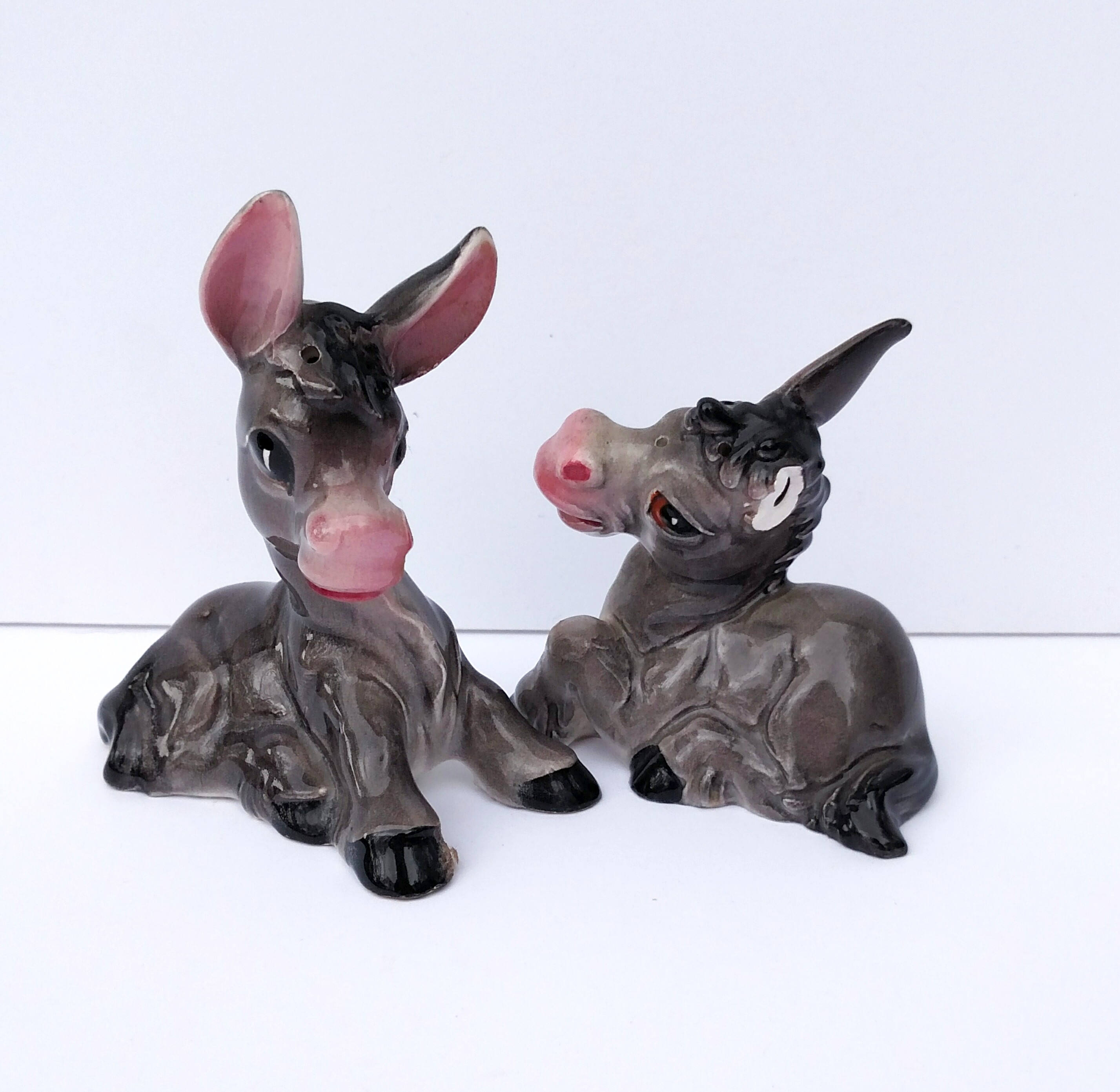 Vintage 1940's Ceramic Donkey Salt and Pepper Shakers