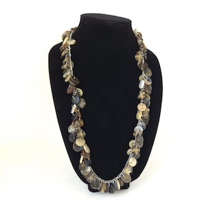 Upcycled Vintage Button Necklace: Chunky Brown Horn & Plastic