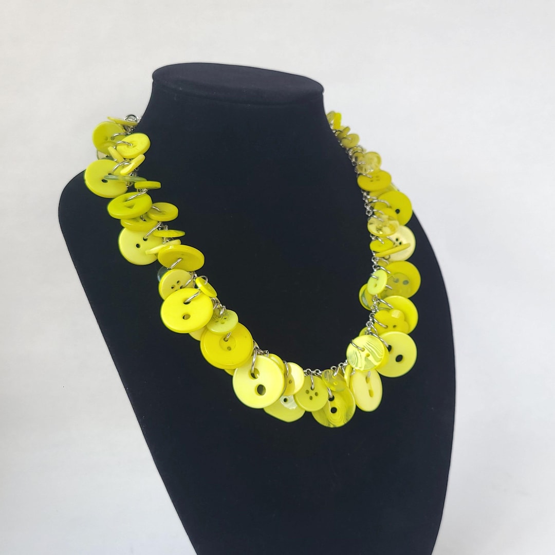 Upcycled Vintage Chartreuse Button Necklace: Chunky Statement Jewelry ...
