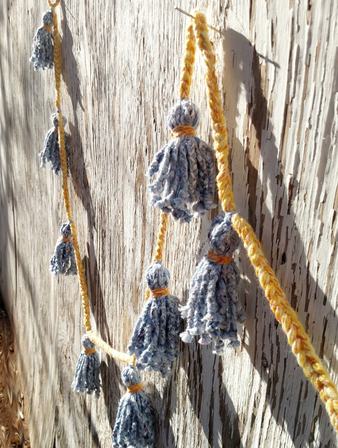 Hand Braided Yarn Tassel Garland in Denim Blue and Yellow Etsy