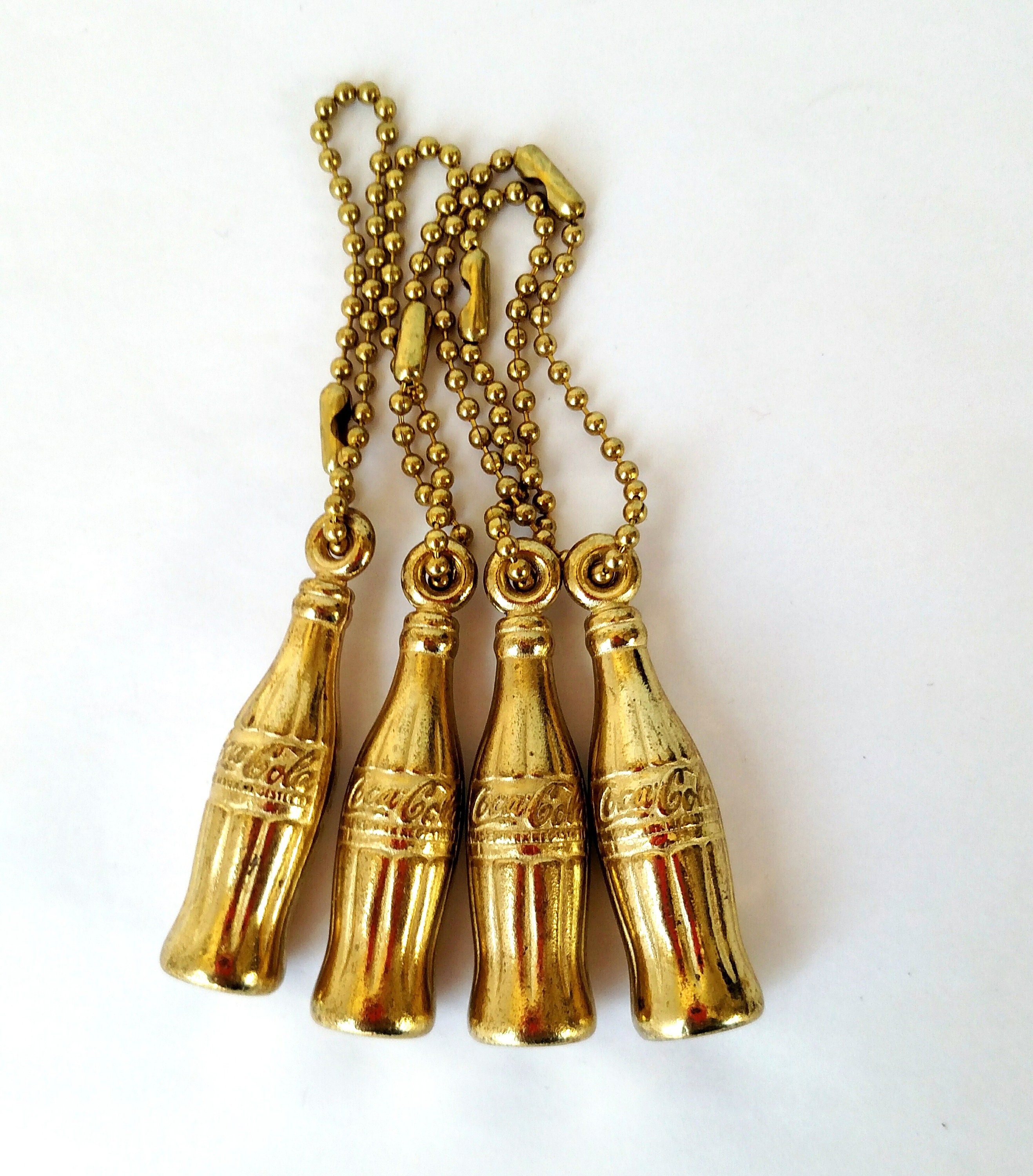 Set of 4 Vintage Coke Bottle Key Chains / Pendants / Charms in Gold