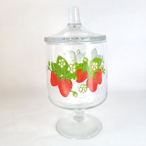 Vintage Glass Strawberry Pedestal Jar with Lid - Carlton Glass