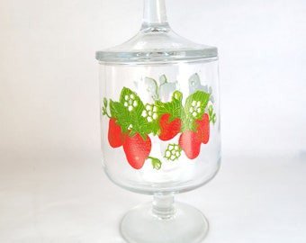 Vintage Erdbeer-Sockelglas aus Glas mit Deckel – Vintage-Apothekerglas von Carlton Glass – Vintage-Küche