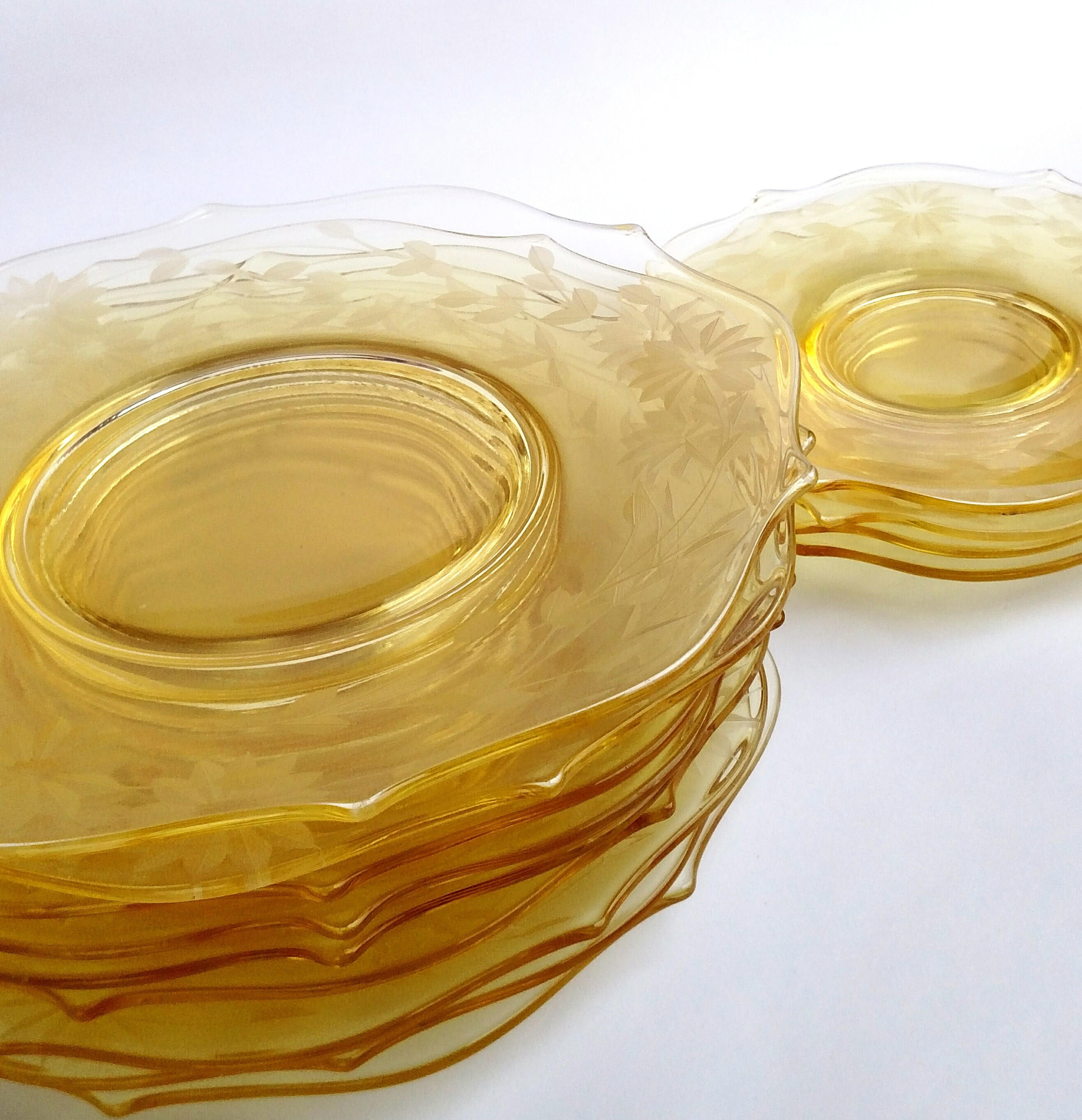 Vintage 1930's Yellow Lancaster Jubilee Depression Glass Plates Four