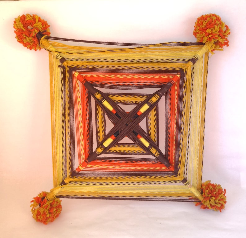 Vintage 1970's Yarn God's Eye in Orange, Brown and Yellow Ojo De Dios Vintage God's Eye / Seventies Wall Decor image 10