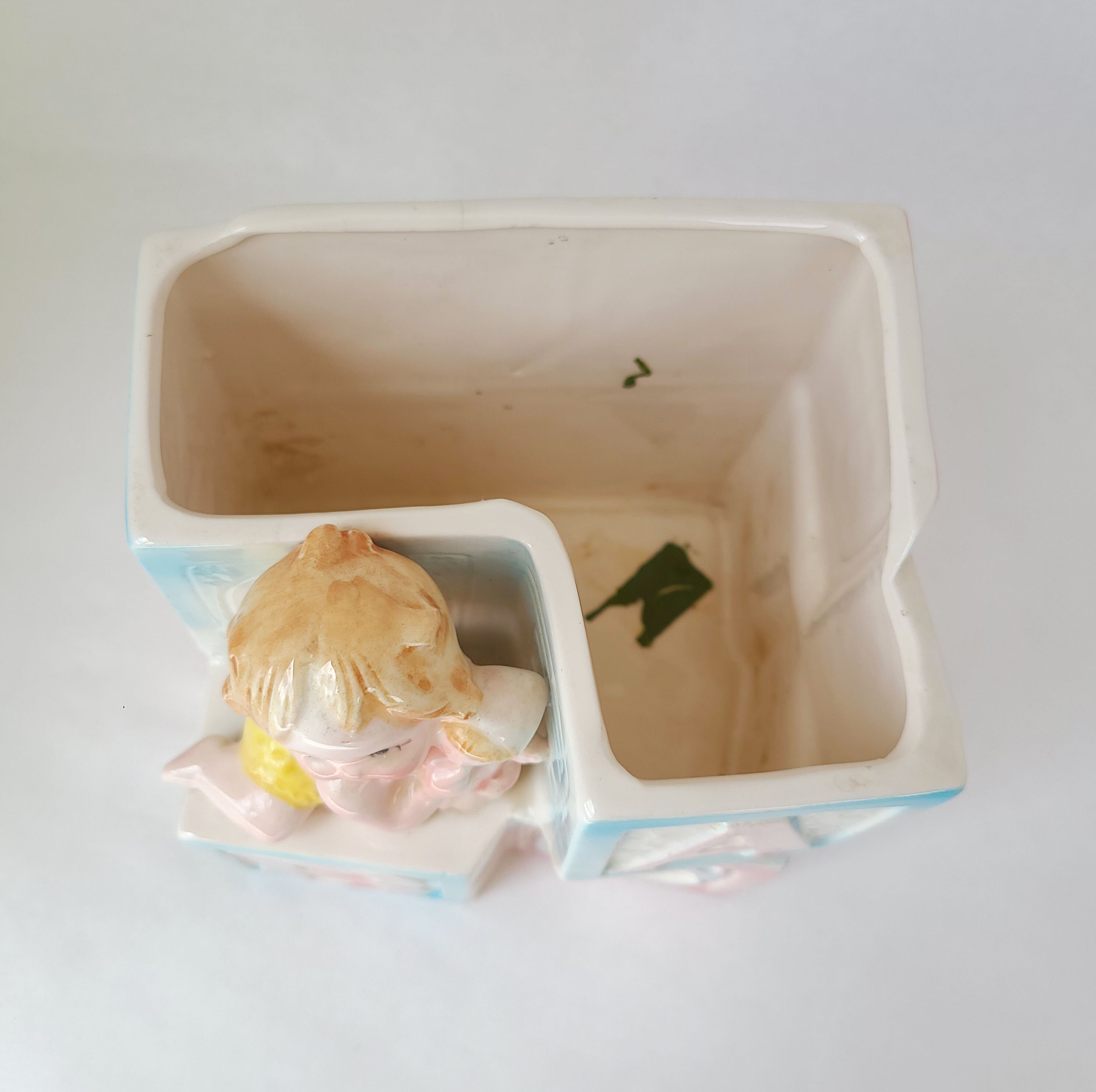 Vintage Ceramic Baby Planter: Alphabet Block Nursery Decor - Made