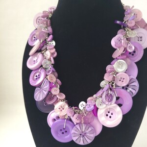 Upcycled Vintage Button Necklace in Purple and White Statement Necklace / Chunky Necklace / Funky Necklace / Button Jewelry image 3