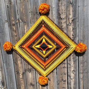 Vintage 1970's Yarn God's Eye in Orange, Brown and Yellow Ojo De Dios Vintage God's Eye / Seventies Wall Decor image 2