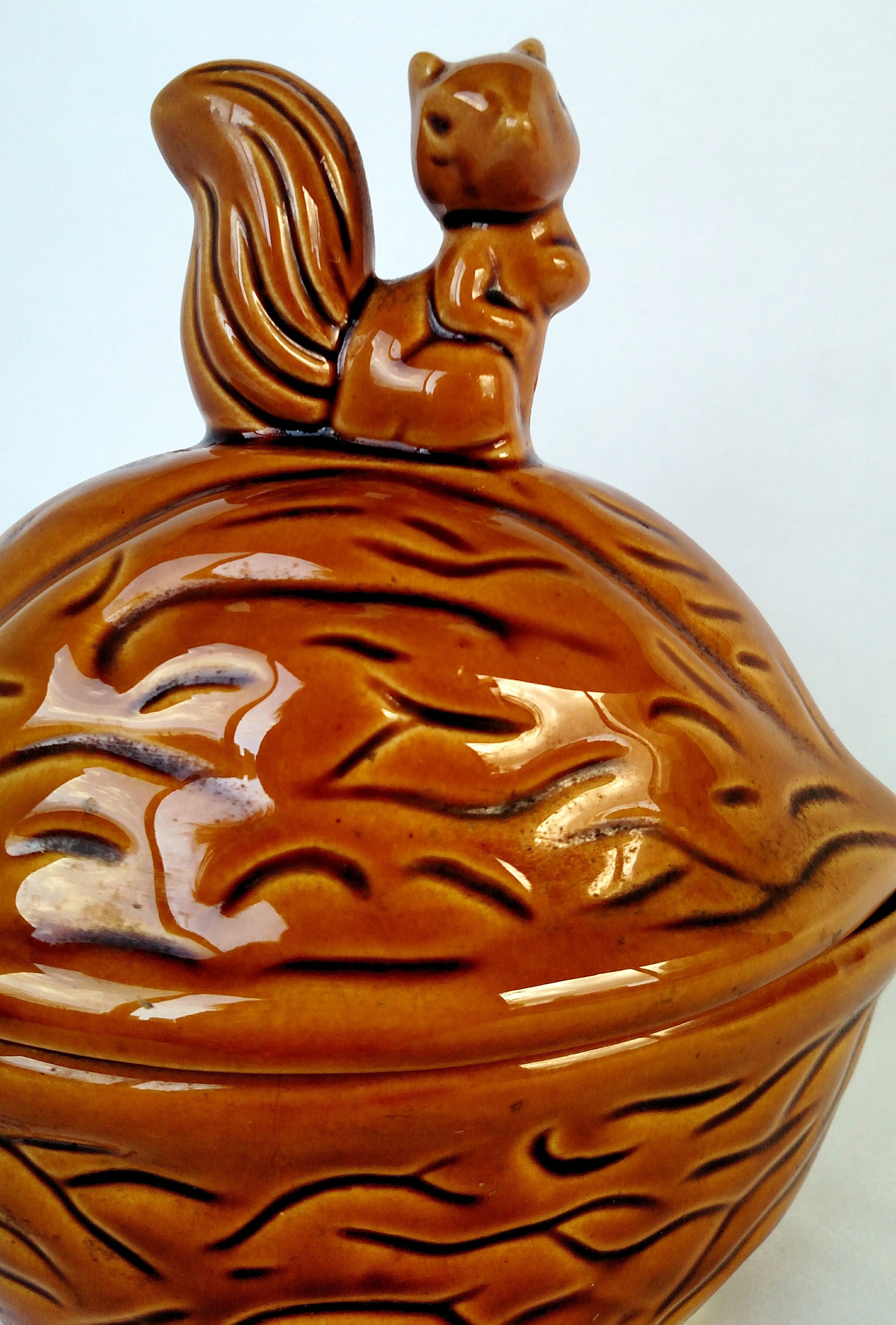 Vintage Squirrel and Nut Covered Candy Dish