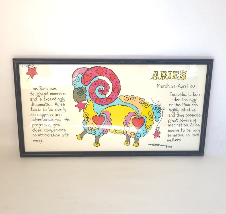 Vintage 1968 Framed Margot Johnson Aries Zodiac Print Vintage Zodiac Art / Aries Art / Sixties Zodiac image 2