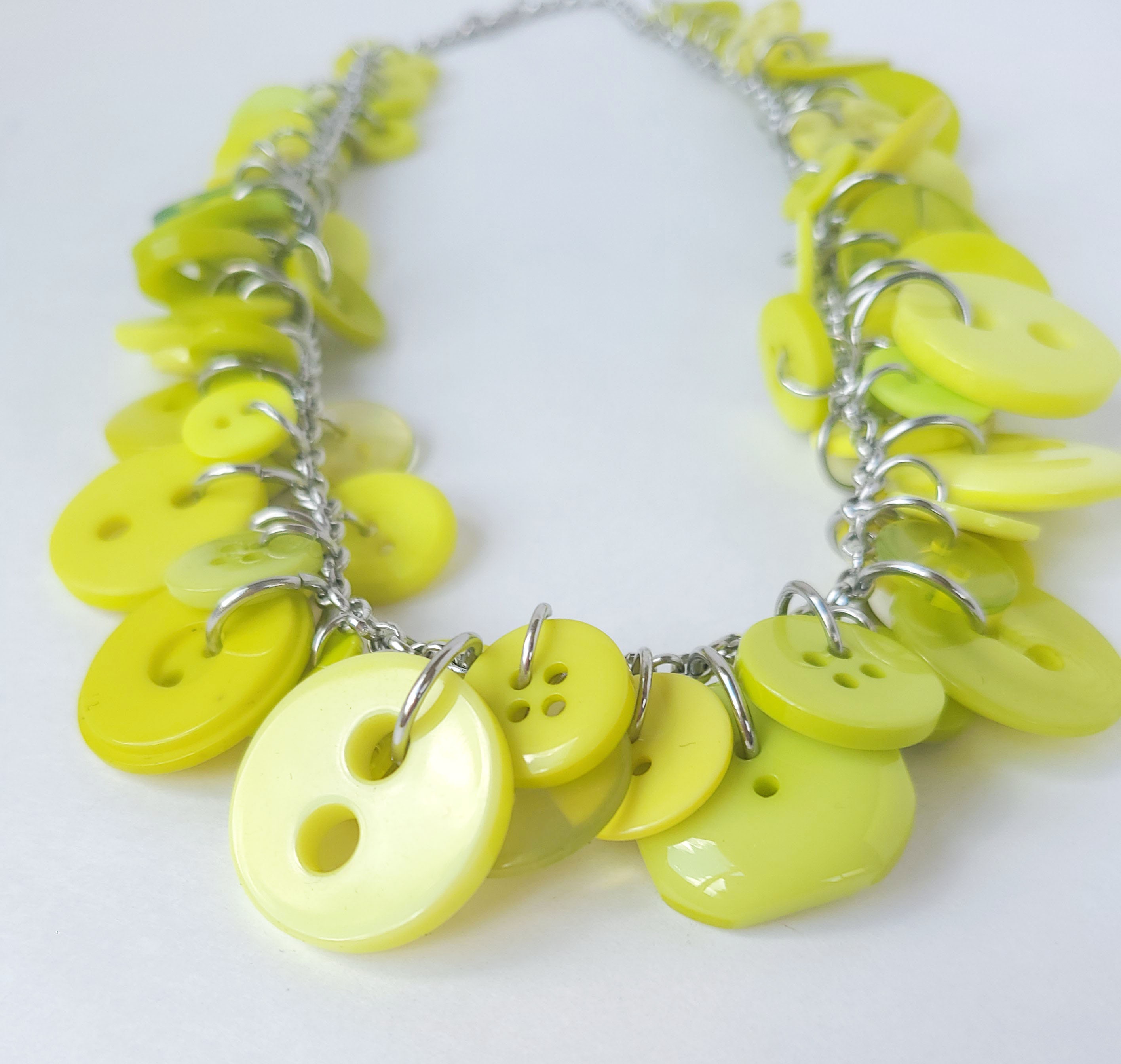 Upcycled Vintage Chartreuse Button Necklace: Chunky Statement Jewelry ...