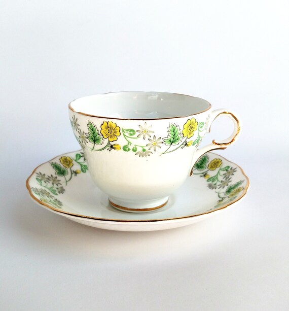 Vintage Melba Bone China Teacup and Saucer With Yellow Flower