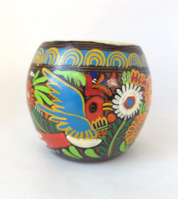 Vintage Talavera Pottery Planter with Colorful Bird and Flower Design - 5 Inches Tall