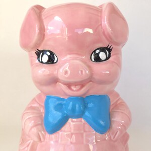 Vintage Large Ceramic Piggy Bank with Bowtie: Kitschy Decor image 2