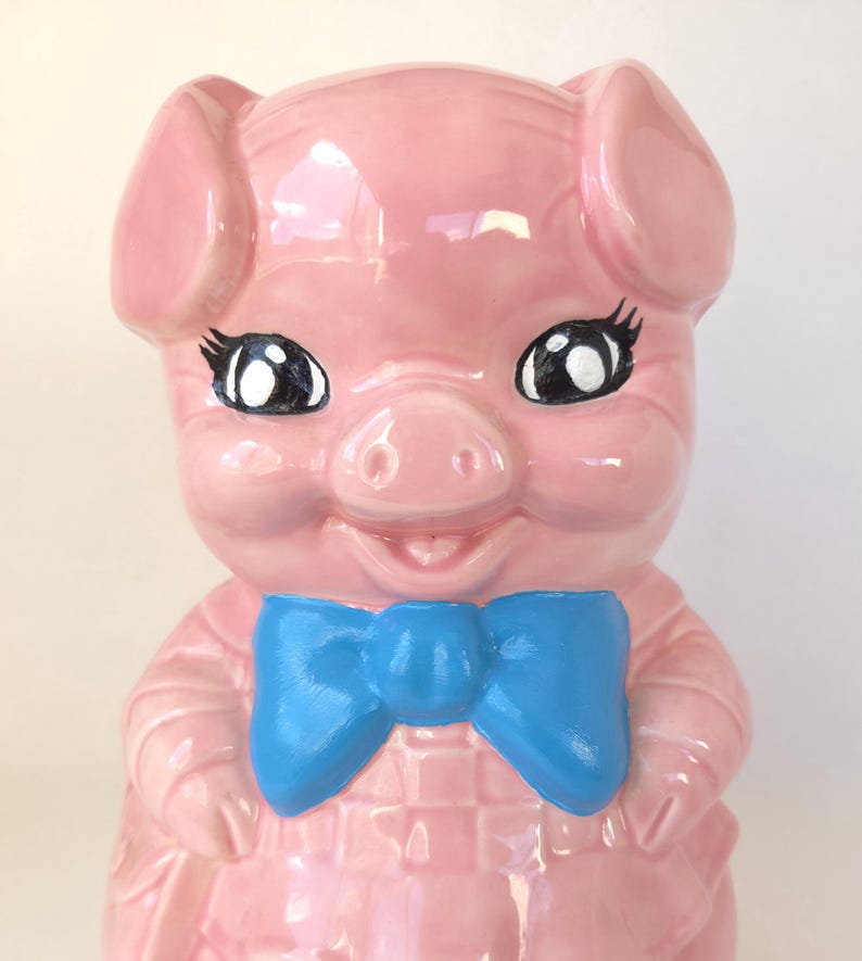 Vintage Large Ceramic Piggy Bank with Bowtie: Kitschy Decor image 2