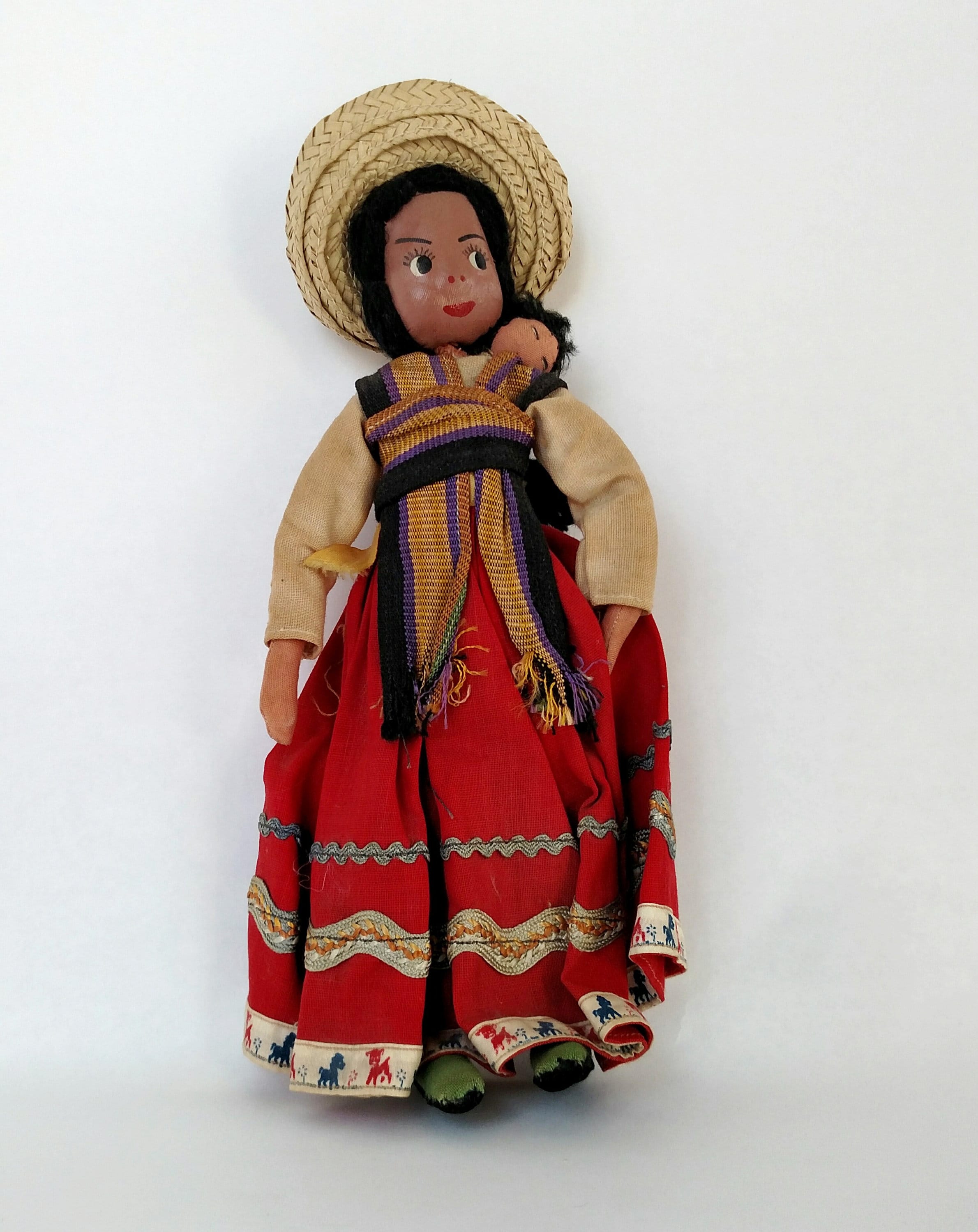 Vintage Mexican Doll with Baby Strapped to Back