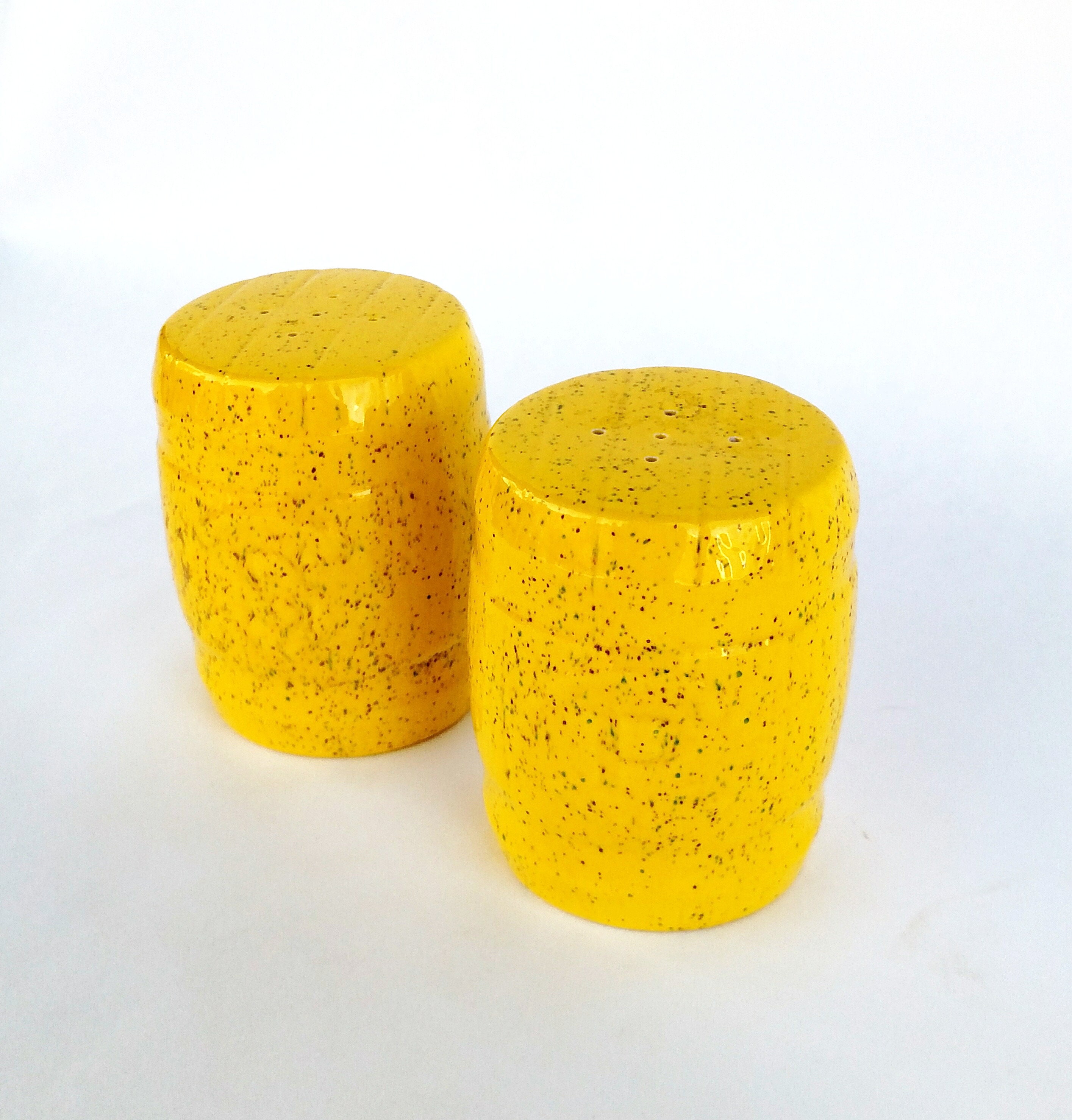 Vintage 1960's Yellow Ceramic Speckleware Giant Salt and Pepper Shaker
