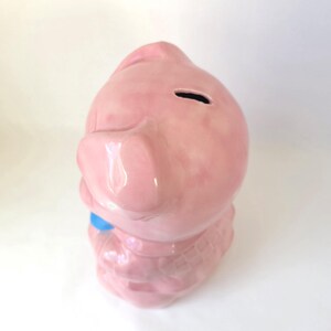 Vintage Large Ceramic Piggy Bank with Bowtie: Kitschy Decor image 9