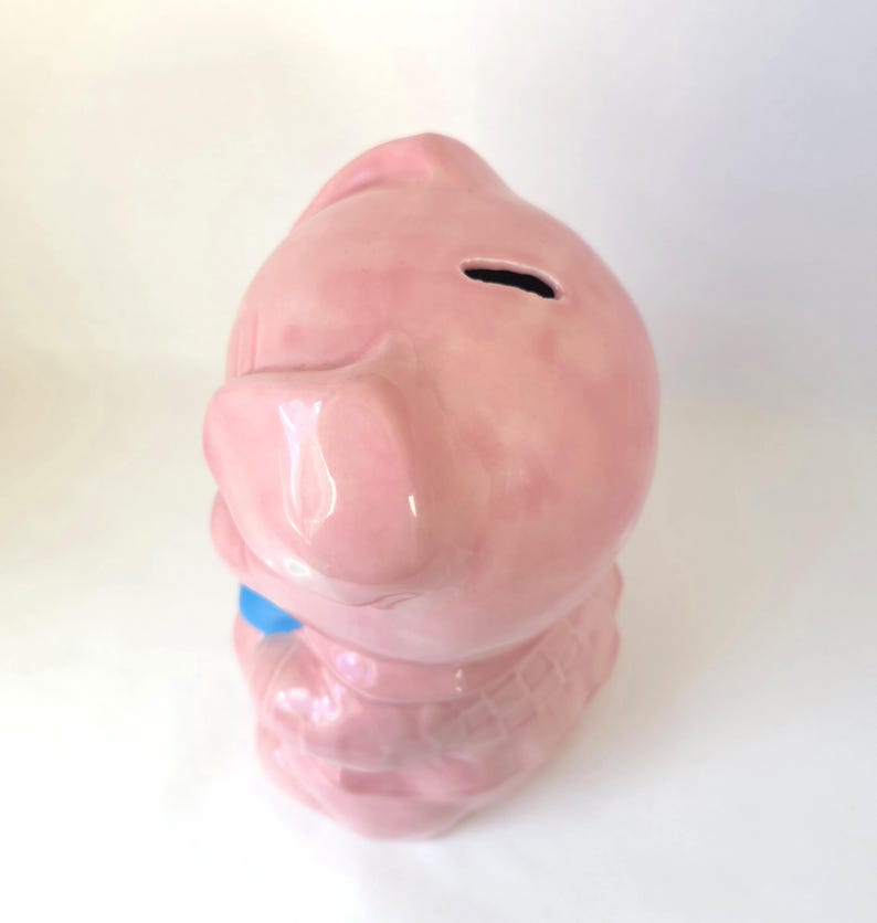 Vintage Large Ceramic Piggy Bank with Bowtie: Kitschy Decor image 9