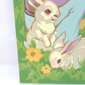 Vintage Paint By Number Girl with Rabbits Vintage Painting / Kitschy Cute / Vintage Nursery / Vintage Kitsch / Kitschy Painting image 7