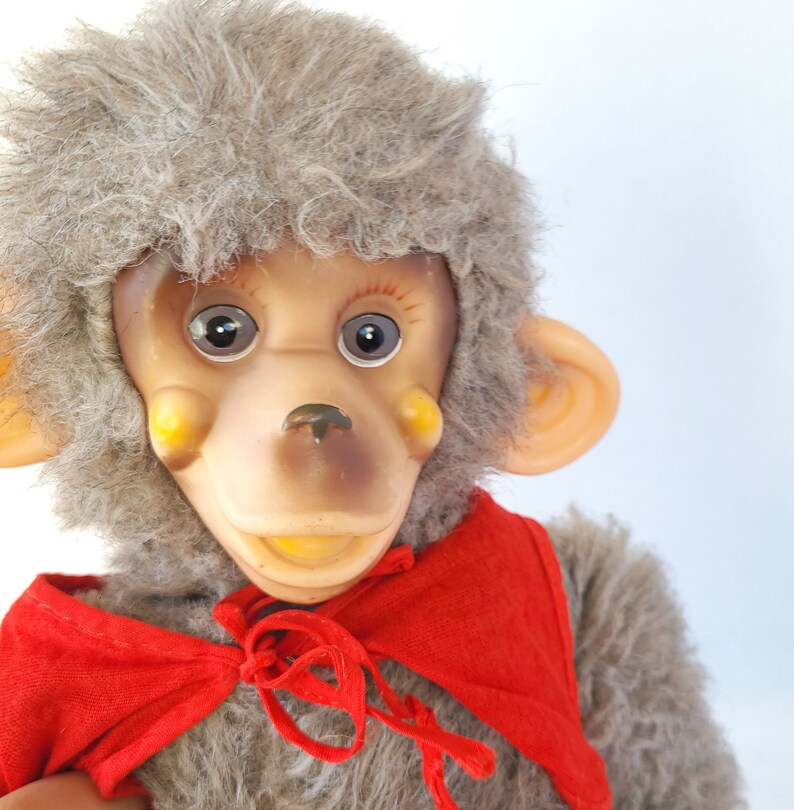 Vintage Plastic Face Furry Monkey Plush with Sneakers Made in Japan 15 Inches / Rubber Face Plush / Vintage Plush Monkey / Kitschy Cute image 5