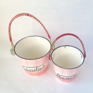 Set of 2 Vintage Ceramic Candies and Peanuts Buckets by Lipper Mann Vintage Kitsch / Kitschy Kitchen / Pink Kitchen image 3