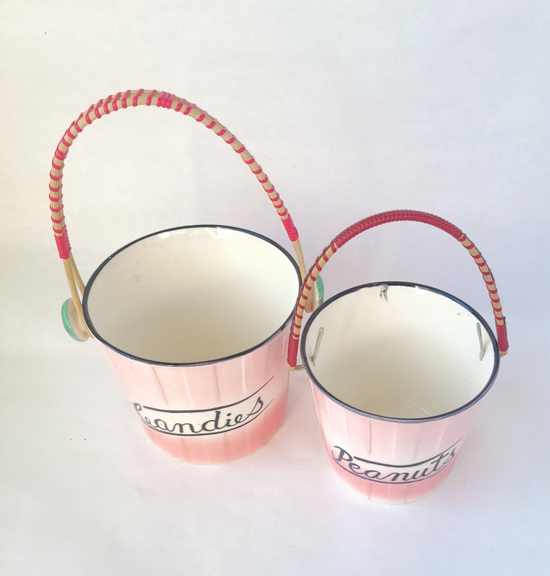 Set of 2 Vintage Ceramic Candies and Peanuts Buckets by Lipper Mann Vintage Kitsch / Kitschy Kitchen / Pink Kitchen image 3