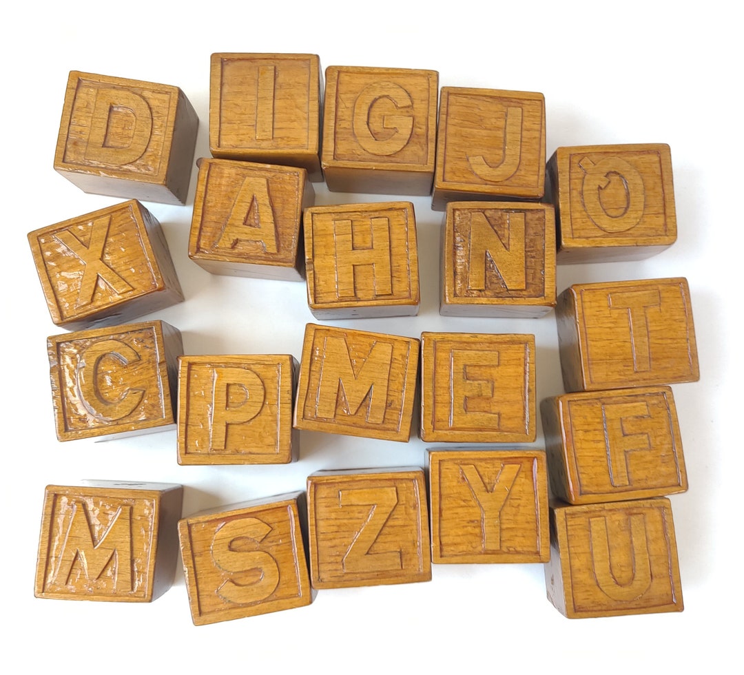 Vintage Wood Letter Block Toys 20 Pieces 2 X 1.75 Inches Vintage Wood