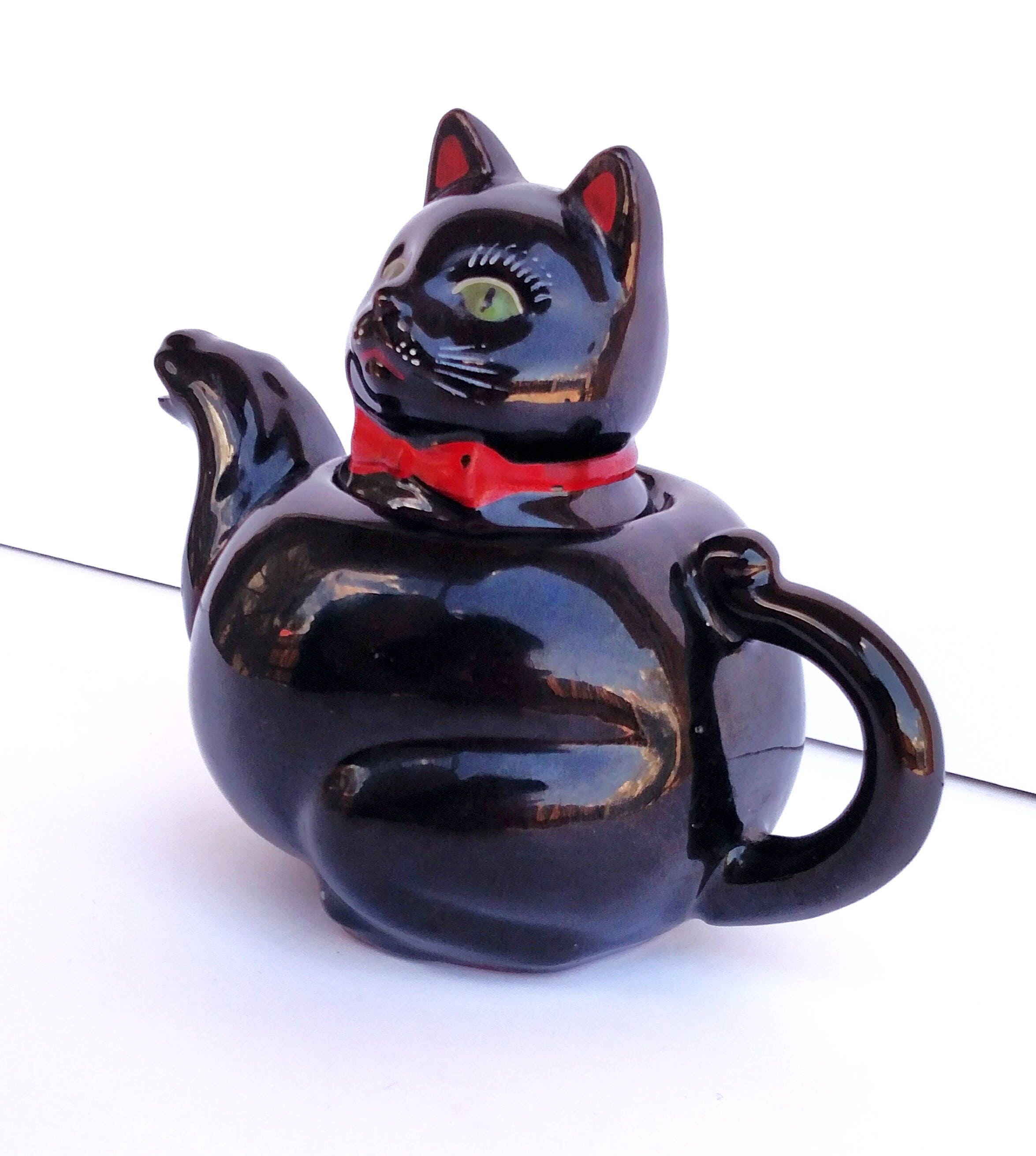 Vintage 1951 Black Cat Teapot by Shafford Pottery Japan