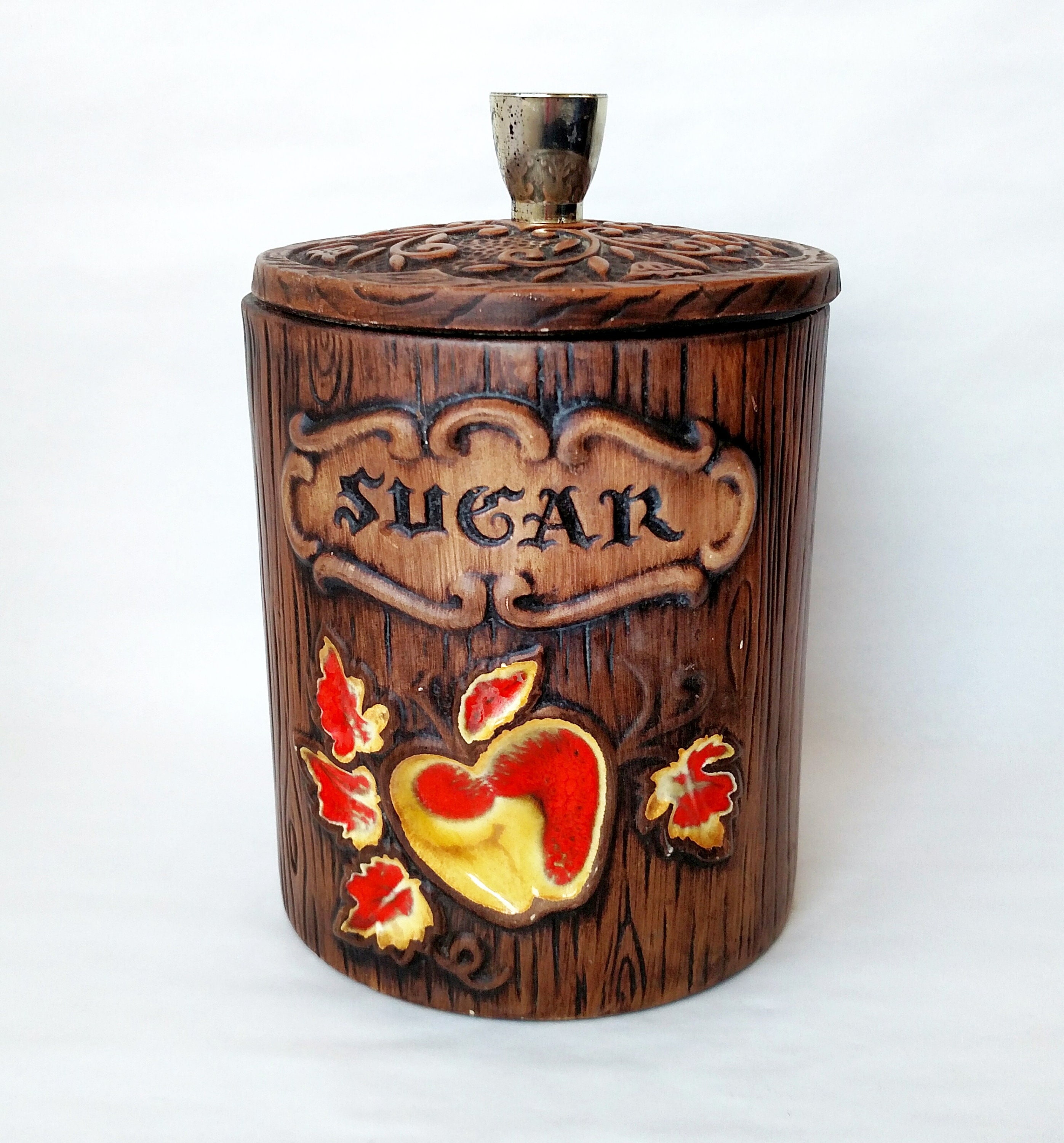 Vintage Treasure Craft Canisters: Orange Glazed Fruit Pattern, Set