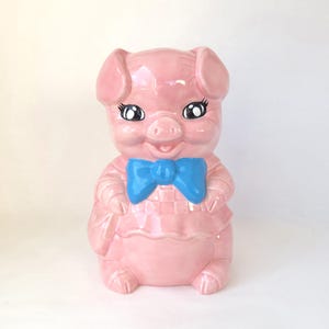 Vintage Large Ceramic Piggy Bank with Bowtie: Kitschy Decor image 1
