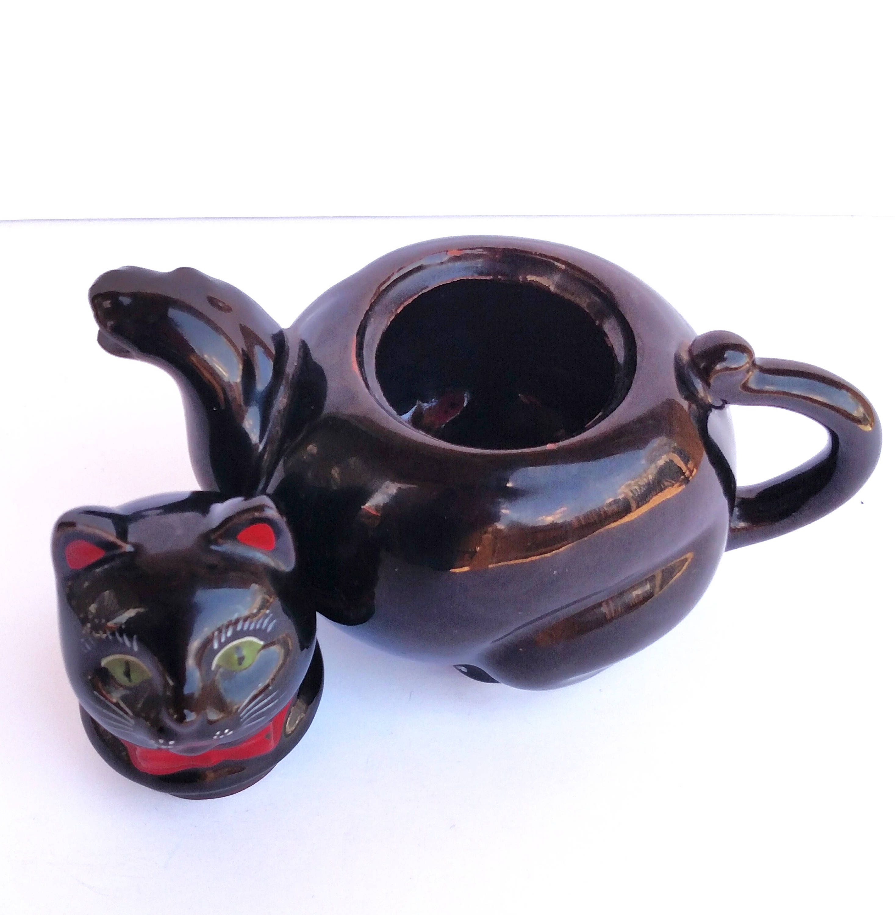 Vintage 1951 Black Cat Teapot by Shafford Pottery Japan