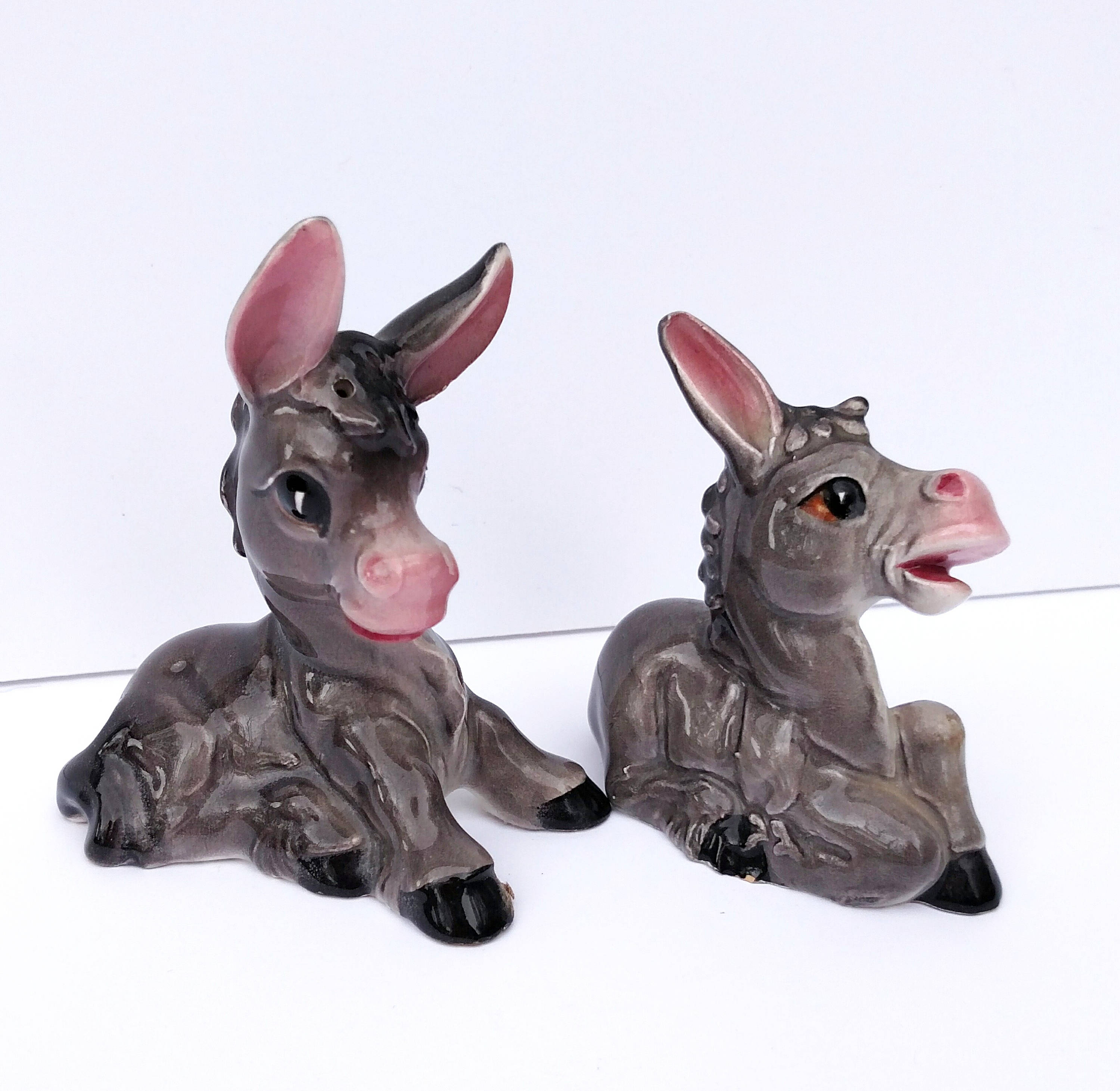 Vintage 1940's Ceramic Donkey Salt and Pepper Shakers