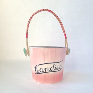 Set of 2 Vintage Ceramic Candies and Peanuts Buckets by Lipper Mann Vintage Kitsch / Kitschy Kitchen / Pink Kitchen image 4