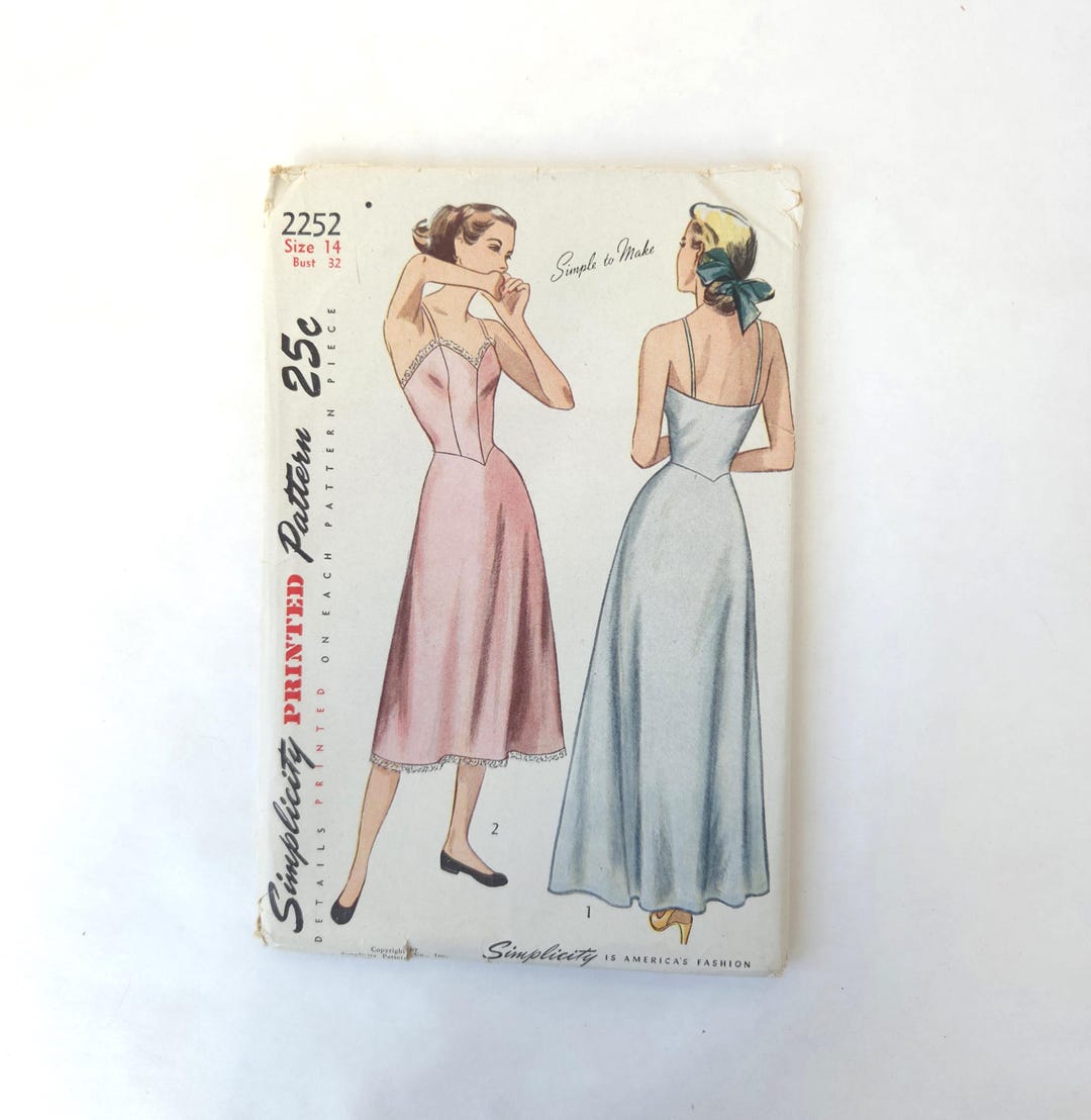 V1947 Pattern 1947 Slip Dress - Simplicity Pattern #2252 - Size 14 - Vintage Sewing ...